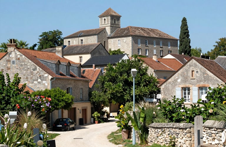 an alley way with tables and chairs and umbrellas