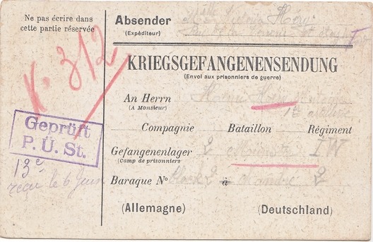 Kriegsgefangenensendung Geprüft P.Ü. St.