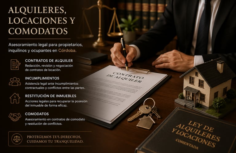 Asesoramiento jurídico en alquileres, locaciones y comodatos en Córdoba. Contratos de alquiler, conf