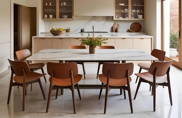 Rectangular Eight Seater Marble Dining Table Design