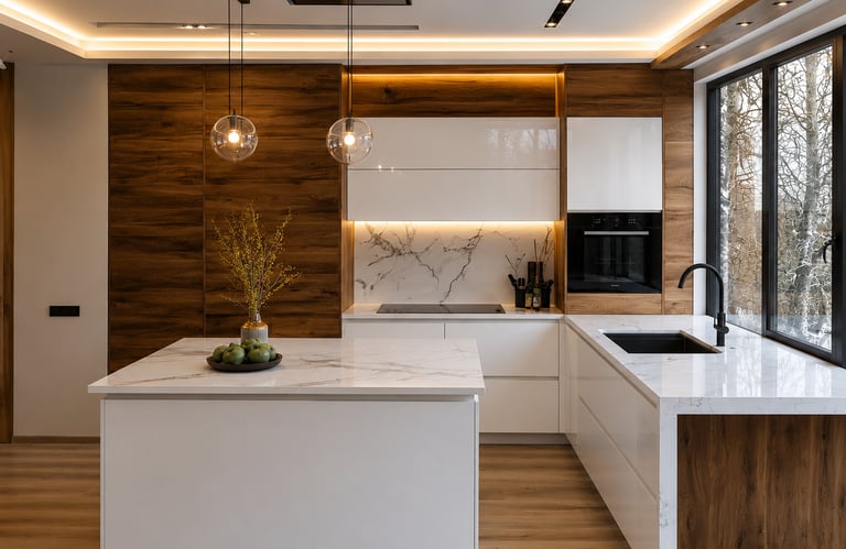 Luxury bespoke kitchen with integrated appliances and premium finishes