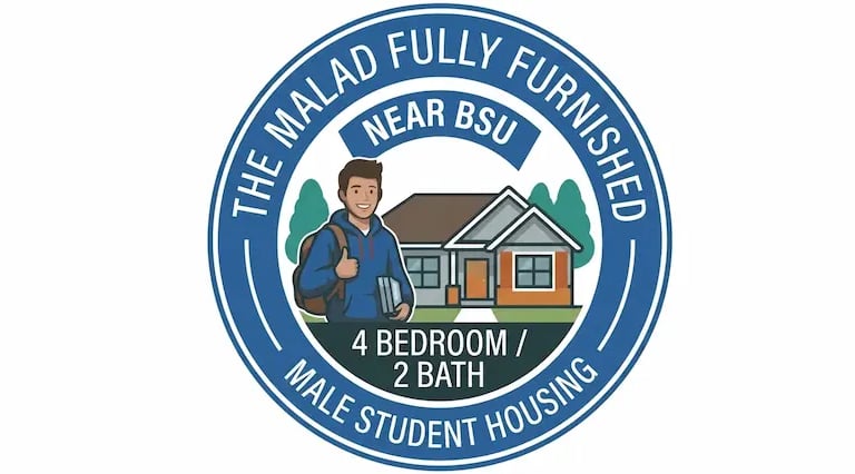 "Fully furnished 4-bedroom male student housing rental near Boise State University (BSU)."