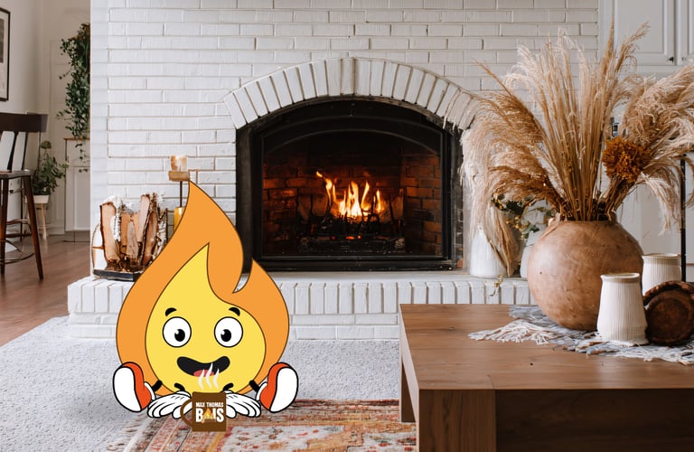 Petite flamme de MaxThomasBois qui boit du chocolat a coté d'un feu de cheminée