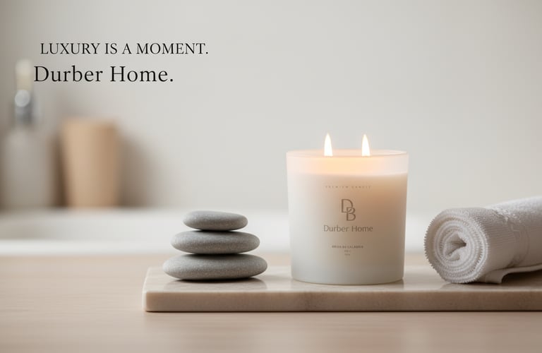 a candle with a candle and a towel on a table