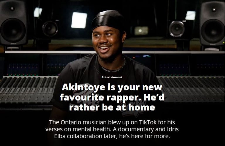 Ontario musician Akintoye has already found huge success as TikTok's mental health rapper. Heather Waldron CBC. 