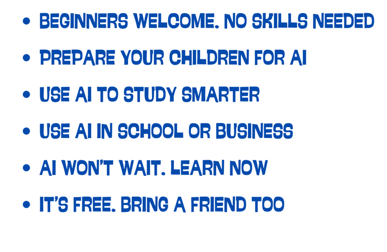 Beginners welcome. No skills needed. Its free. Bring a friend too.