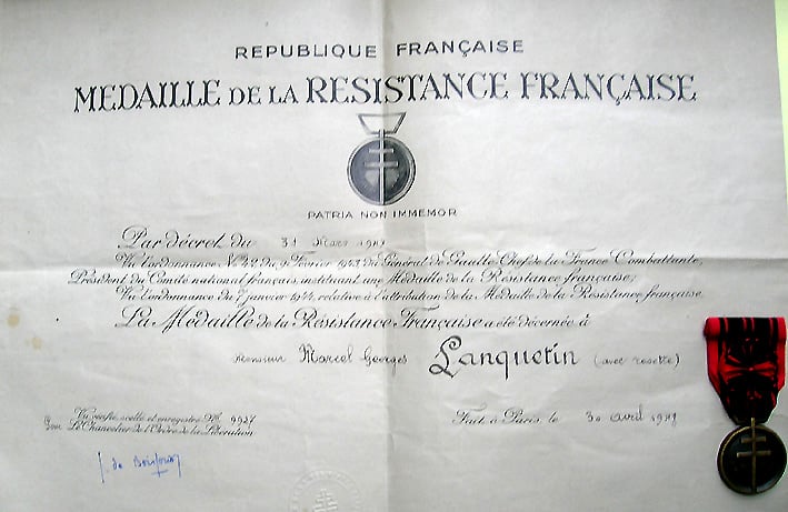 médaille de la résistance M Lanquetin