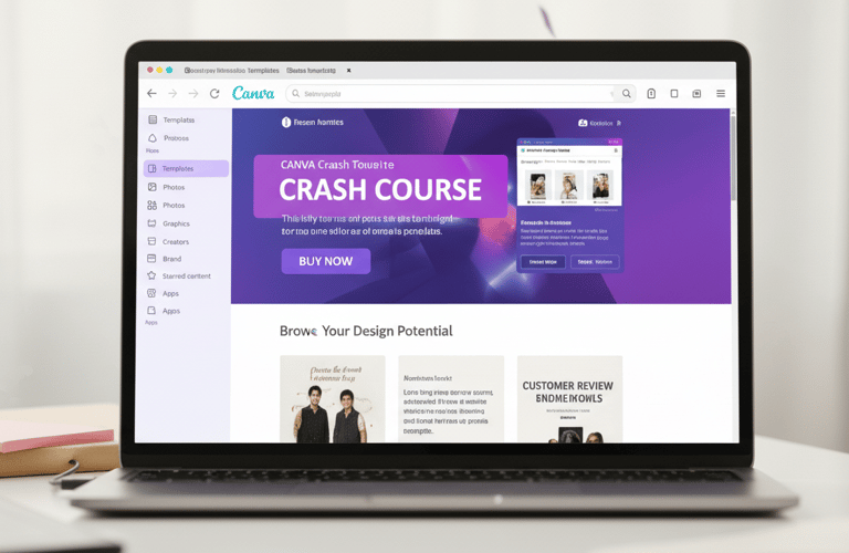 a laptop computer screen showing a crash course