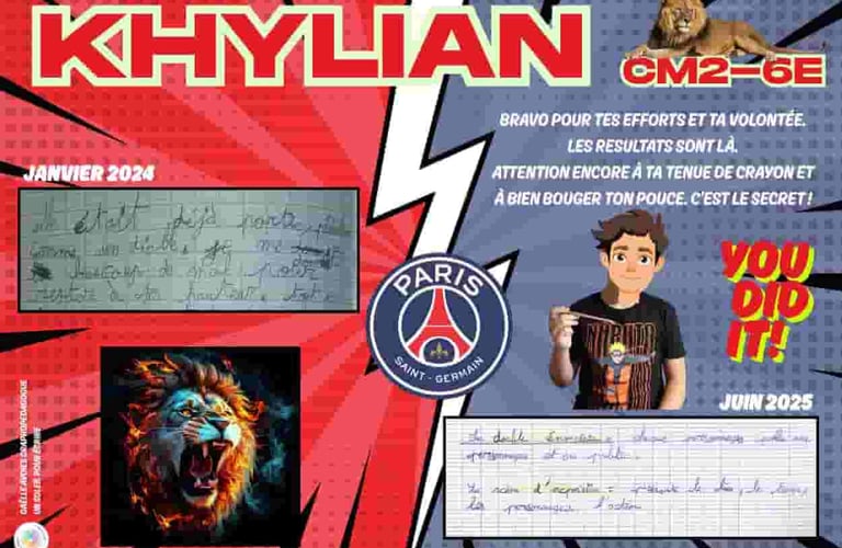 Voici le diplôme donné à Khylian à la fin de sa rééducation de graphopédagogie.