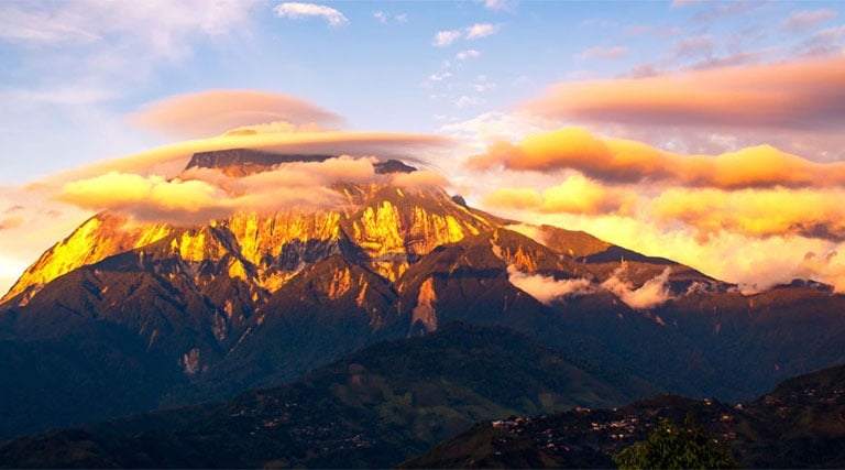 Mount Kinabalu bathed in the golden light of the sun