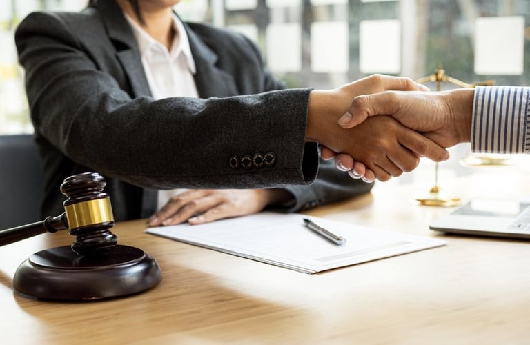 lawyer shaking hands with judge
