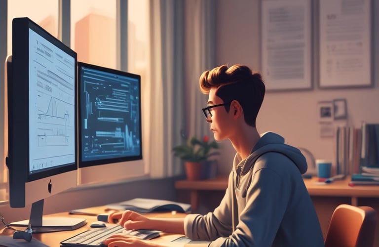 A vibrant blue-themed modern web application interface on a laptop screen.