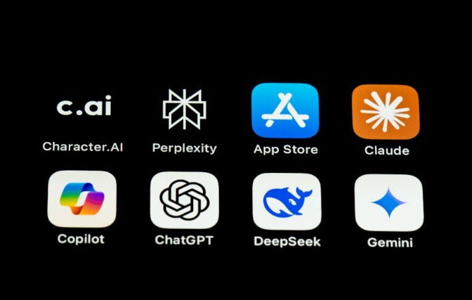 AI tools icons on a black screen