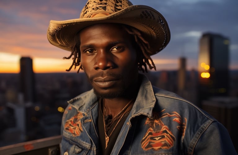 Young Australian Aboriginal man on the outskirts of a major city at dusk