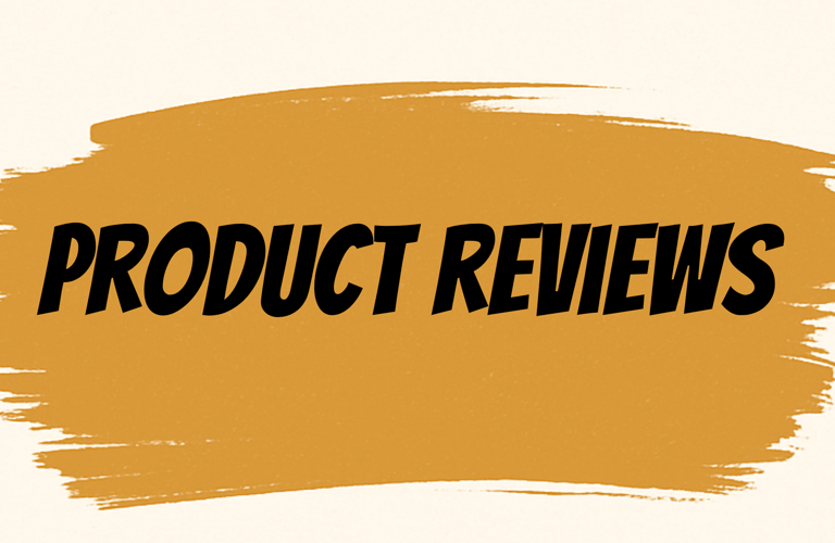 Product Reviews section header image with brushstroke design, highlighting survival gear reviews, tools, and outdoor equipmen
