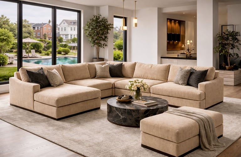 Custom cream sectional sofa in a bright living room by Solo Home Decor