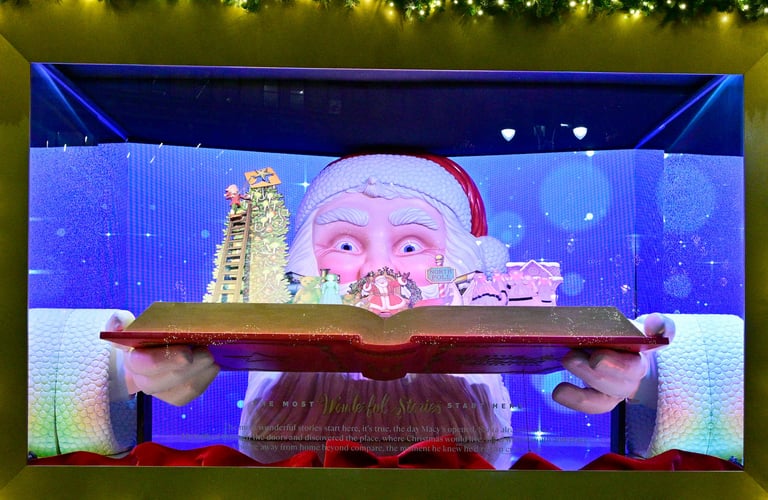 a santa clause is holding a book and smiling