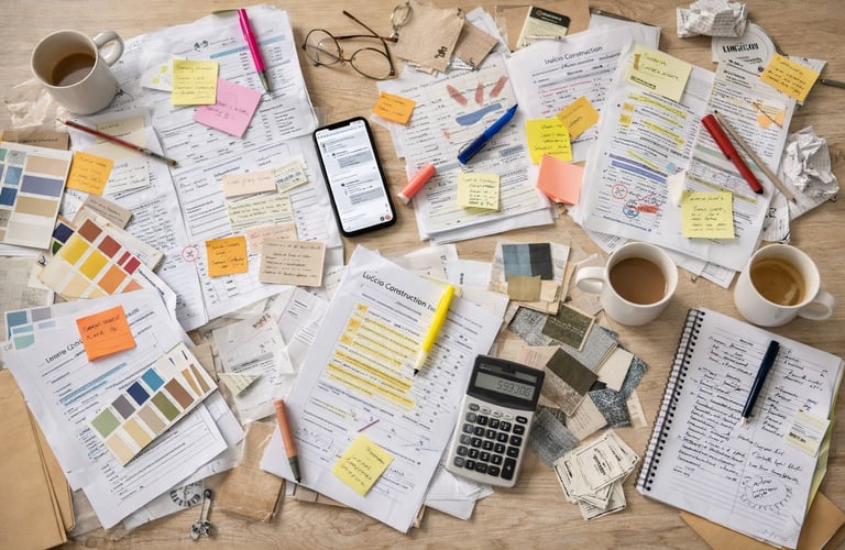 Disorganized home remodel planning without RenoPLNR scattered contractor bids, notes