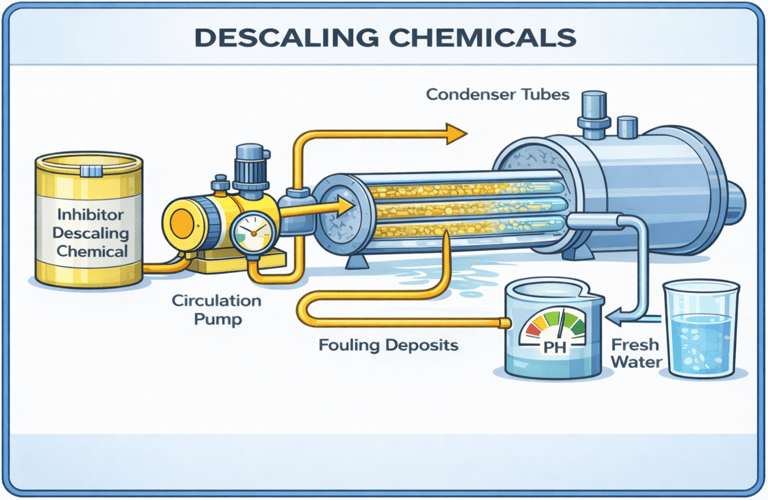 Industrial chiller condenser tube descaling chemical cleaning process
