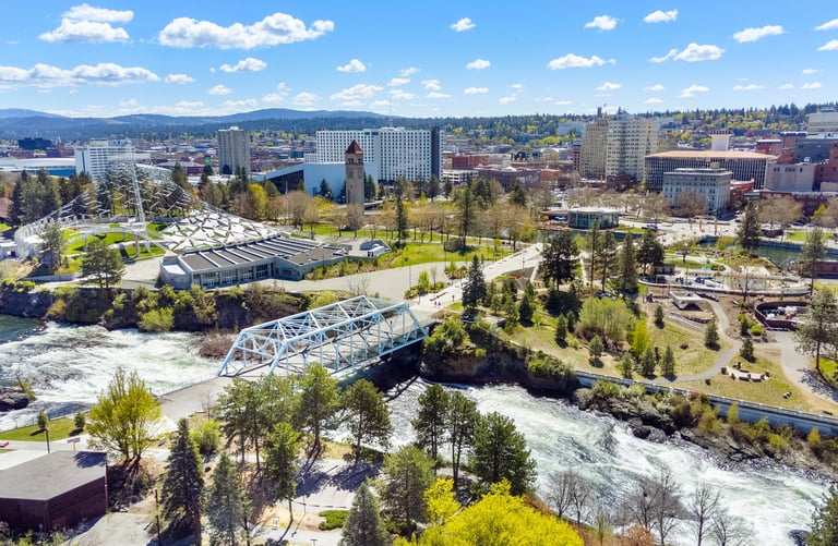 stunning aerial drone photo downtown spokane