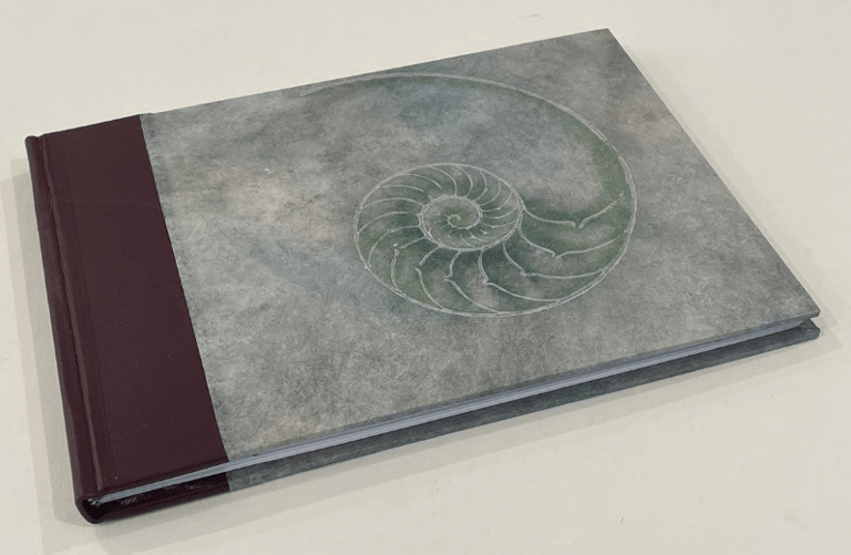 Journal with leather spine and shell design cover