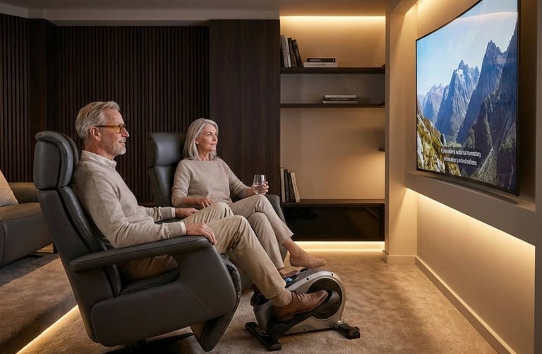 A senior couple binge-watching