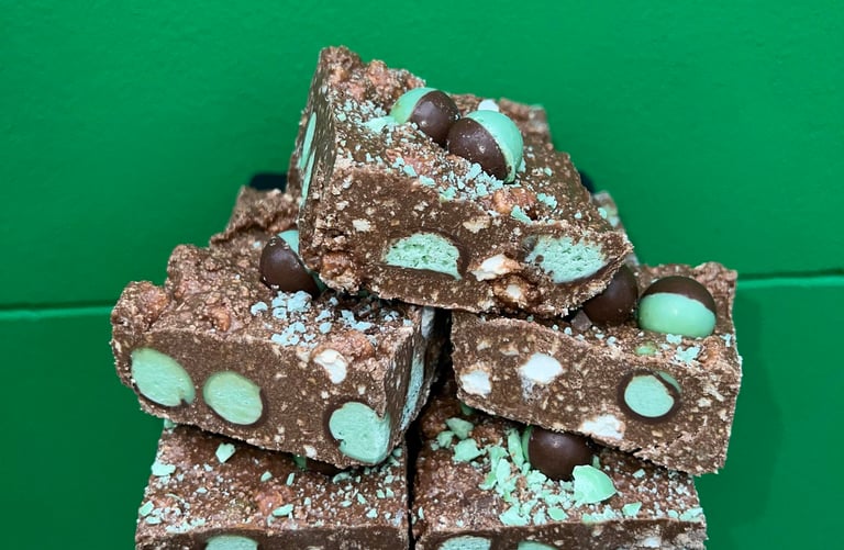 Mint aero rockyroad cakes. Stacked to entice.