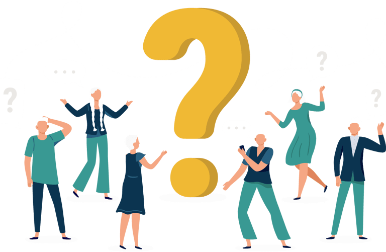 a group of six seniors raising hands making questions
