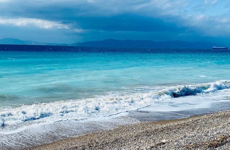 Shadows on the horizon, the blue sea