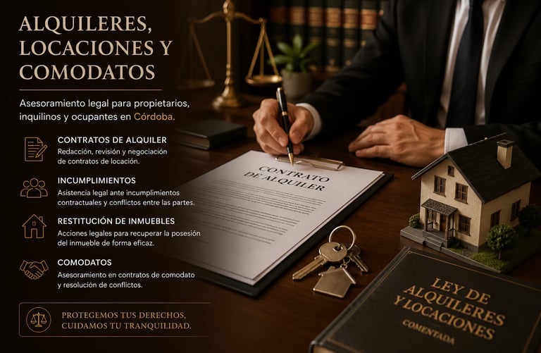 Asesoramiento jurídico en alquileres, locaciones y comodatos en Córdoba. Contratos de alquiler, conf