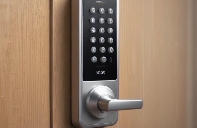 a door handle lock with a keypad and a keypad