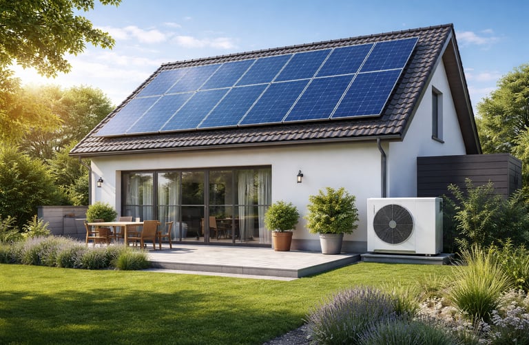 maison en bretagne avec autoconsommation panneau solaire et pompe à chaleur avec contrat électricite