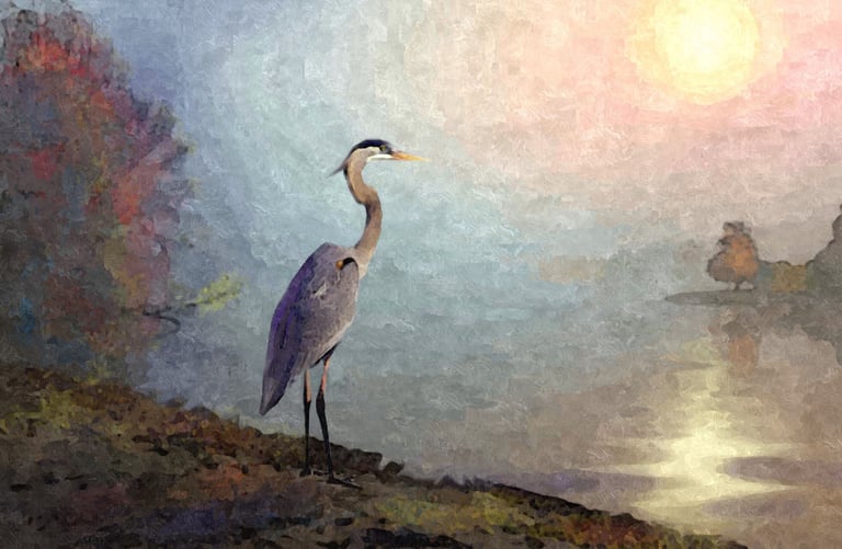 Heron on the water painting