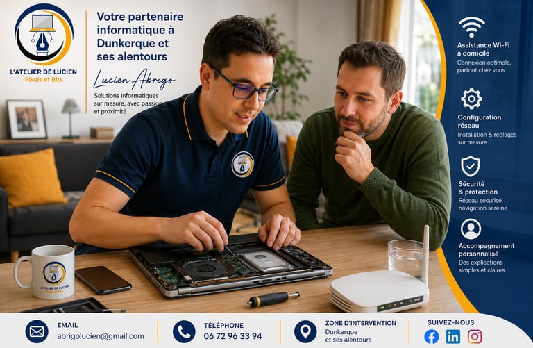 Lucien en dépannage informatique pour un client attentif