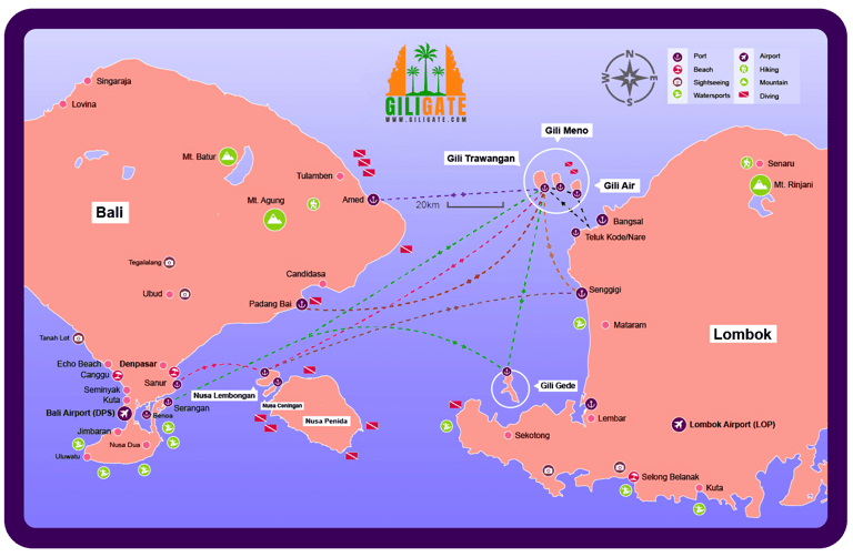 bali gili lombok route map
