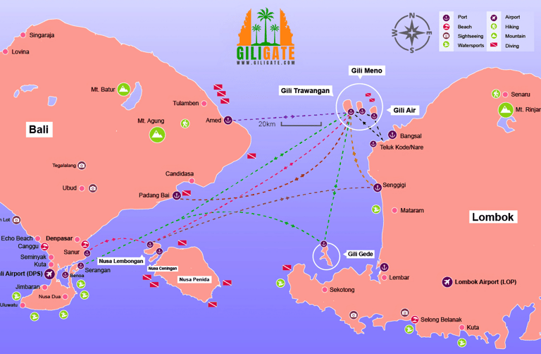 bali gili lombok route map