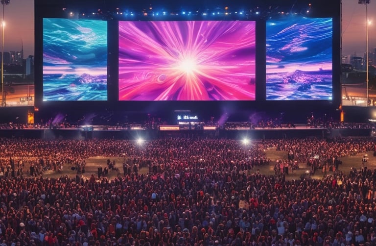 An outdoor event showcasing large LED screens with engaging visuals.