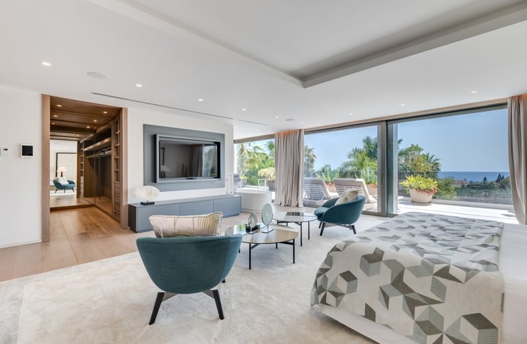 Designer-styled suite with private terrace and sweeping sea views  at Villa Serenity