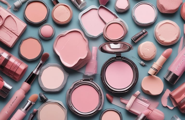 A variety of colorful eyeshadow palettes open to reveal rich pigments.