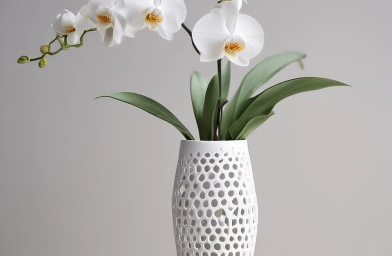 Close-up of a sleek 3D printed miniature object in black and white tones.