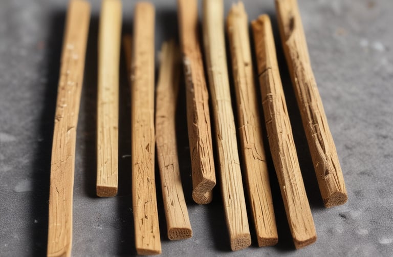 Close-up of aromatic palo santo sticks glowing softly as they smolder.