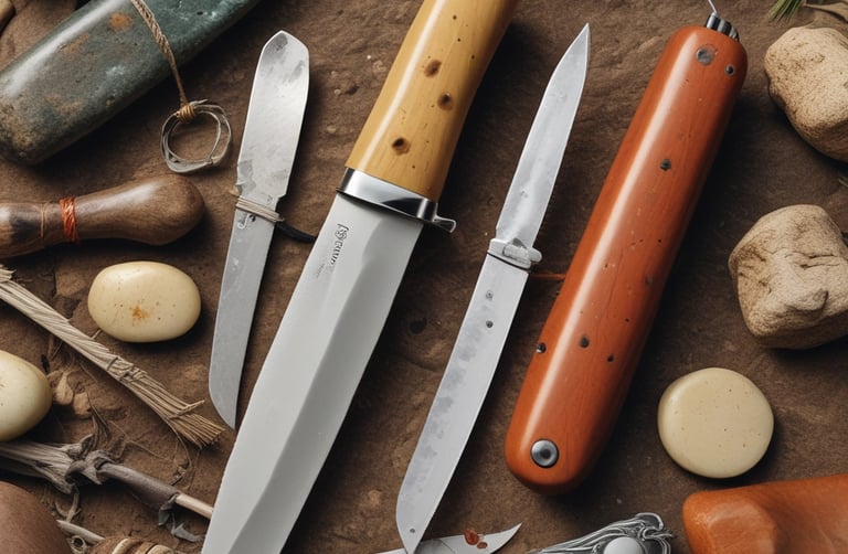 Elegant set of black-handled steak knives arranged neatly on a minimalist black slate tray.