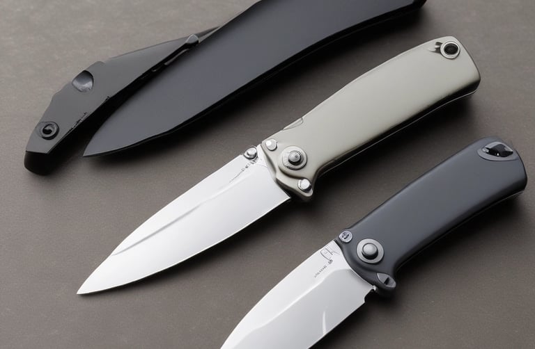 Elegant set of black-handled steak knives arranged neatly on a minimalist black slate tray.