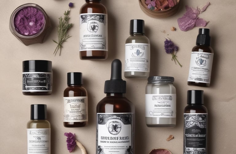 A beautifully arranged display of crystal-infused cosmetics showcasing vibrant colors.