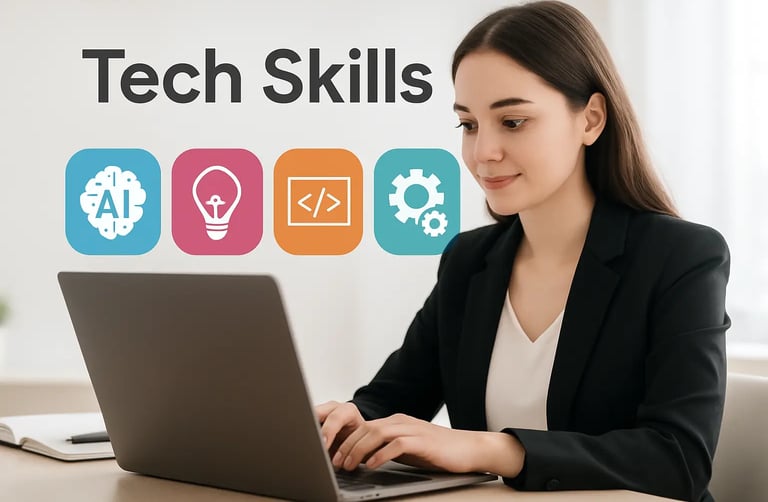 young adult learning tech skills on a laptop