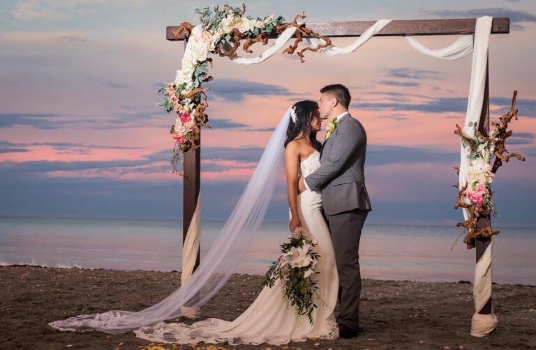 Wedding portraits at sunset Mexico destination wedding