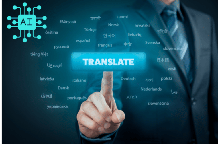 a man in a suit pointing at a translation translation of a translation button