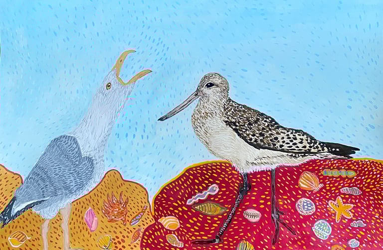 angry seagull painting