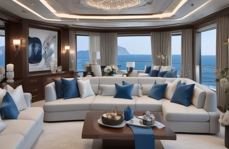 A team of professionals collaborating on a superyacht interior project.