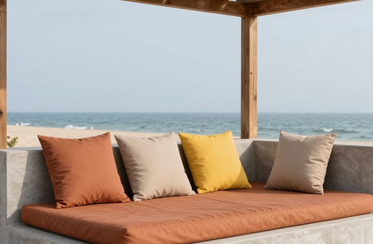 Cozy living room corner with a plush sofa and warm lighting.
